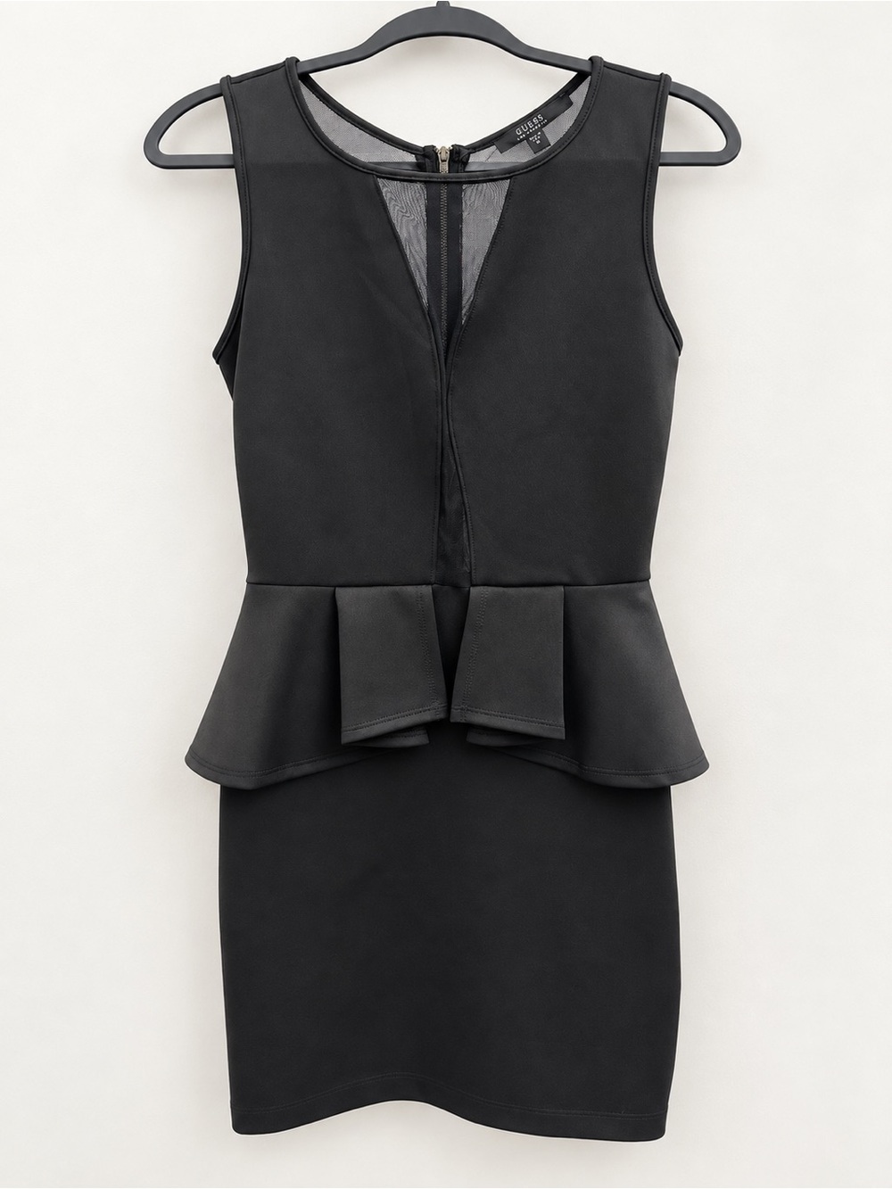 GUESS Peplum Mini Dress Black Mesh Sleeveless Bodycon